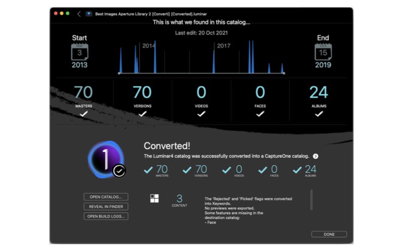 Possibility of conversions with the avalanche for Capture One in progress