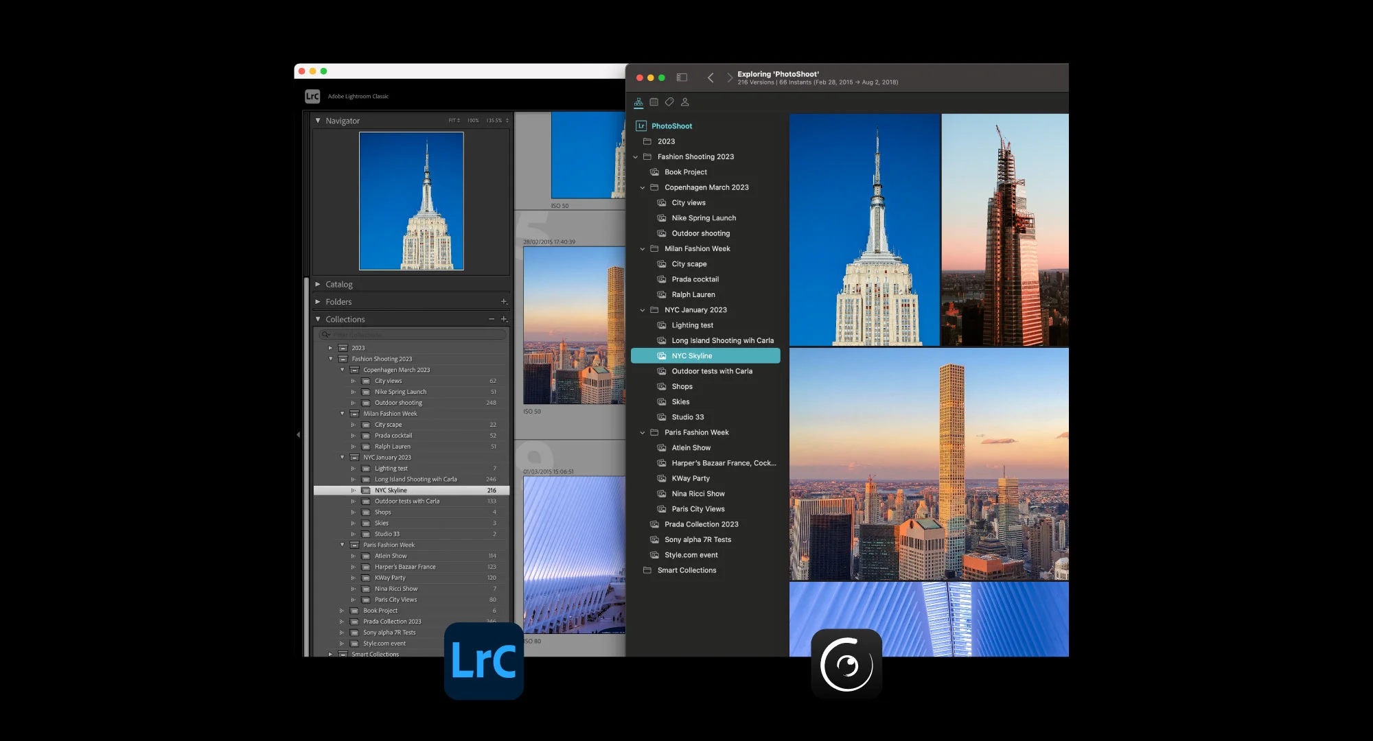 Comparaison de la structure entre Peakto et Lightroom